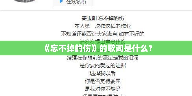 《忘不掉的伤》的歌词是什么? 《忘不掉的伤》的歌词是什么?